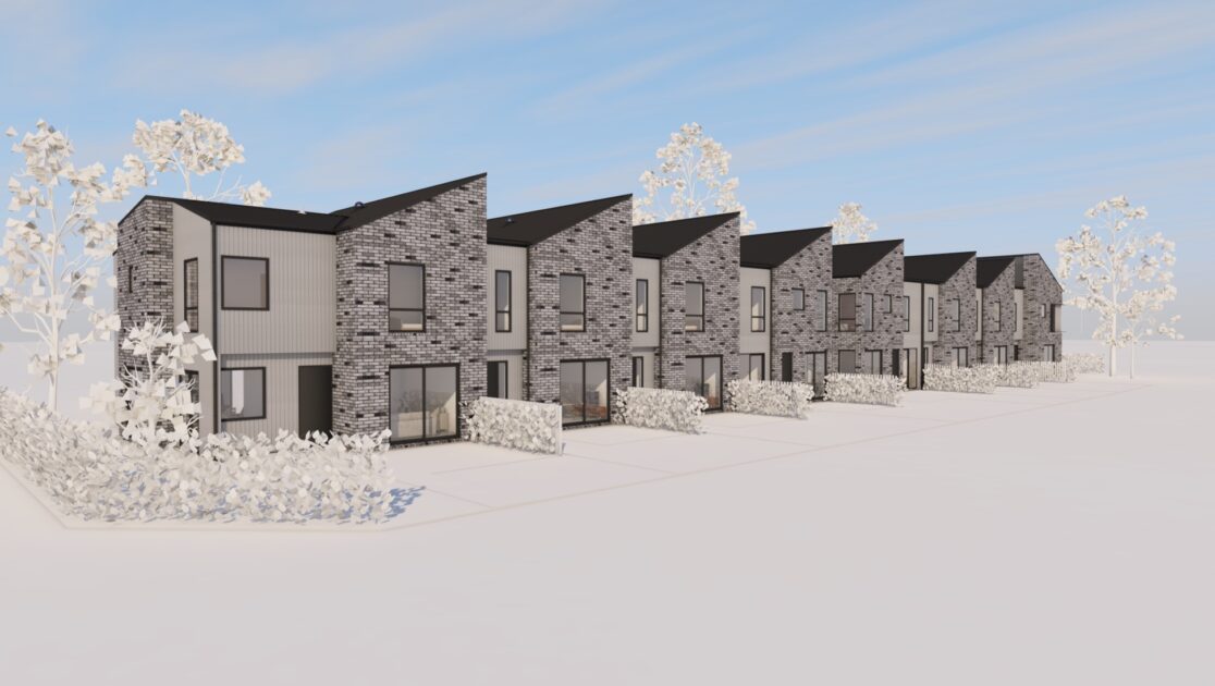 A render from the design development of the townhouses.